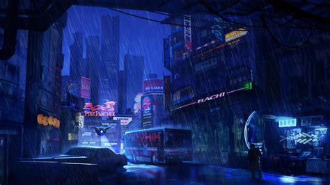 futuristic city dark evening rain   hd  wallpapersimagesbackgroundsphotos