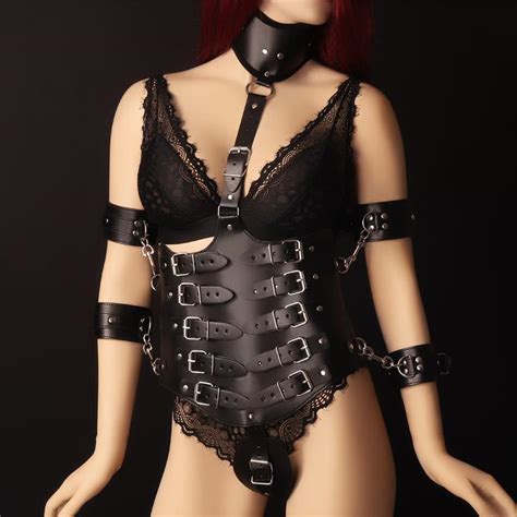 acheter sexy goth harnaess en cuir ensemble de ceinture bdsm bondage lingerie femmes mode hauts