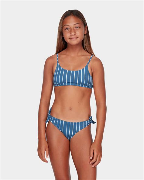 billabong girls indigo stripe crop tank bikini set