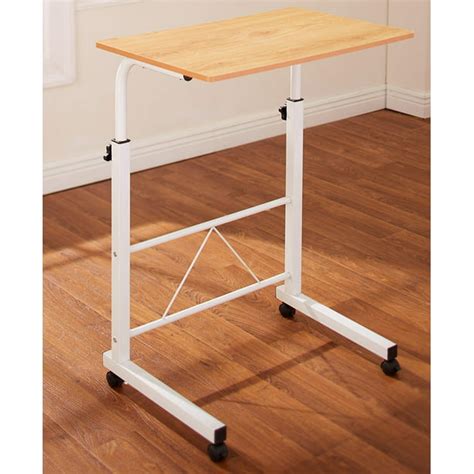 adjustable height rolling side tables choice  black  oak oak