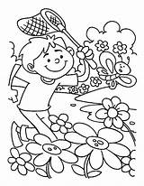 Coloring Catching Butterfly Spring Time Pages Sheets Kids Colouring sketch template