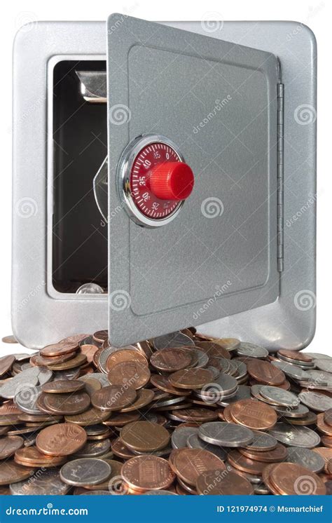 open toy bank safe  coins stock photo image  open lock