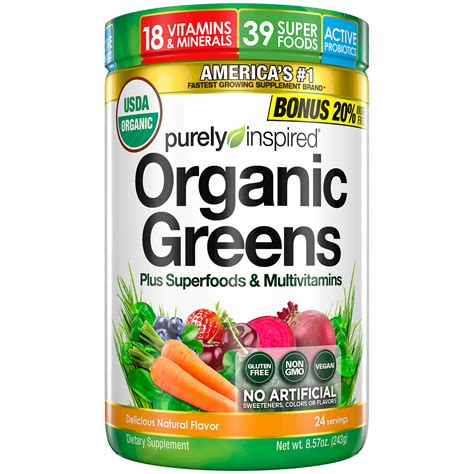 purely inspired organic super greens powder  superfoods multivitamins naturally flavored
