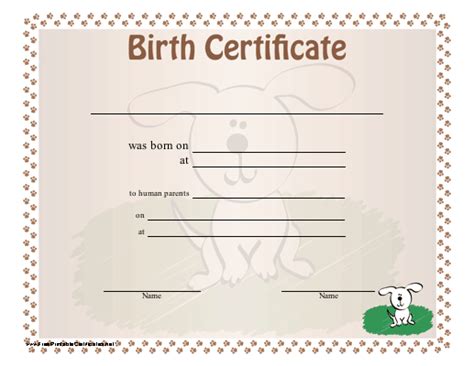 dog birth certificate   puppy    puppies illustrated