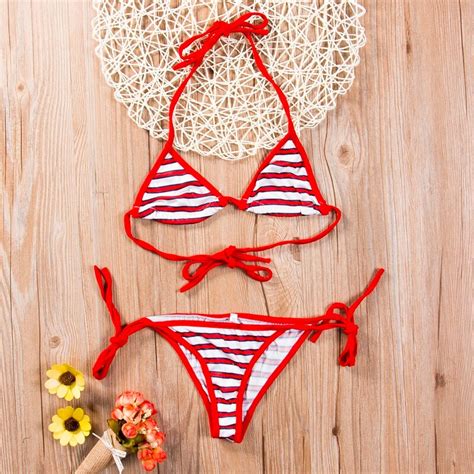 brazilian bikini sexy female women swimwear women s bandage striped