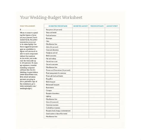 wedding budget templates  sample  format