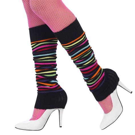 black neon striped leg warmers 80 s fancy dress costume accessories