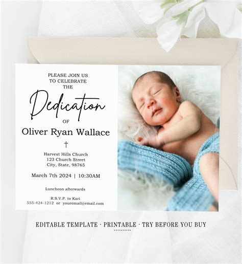 baby dedication invitation modern minimalist photo editable