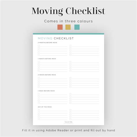 moving checklist fillable moving planner printable etsy