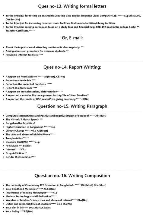 hsc english  paper suggestion