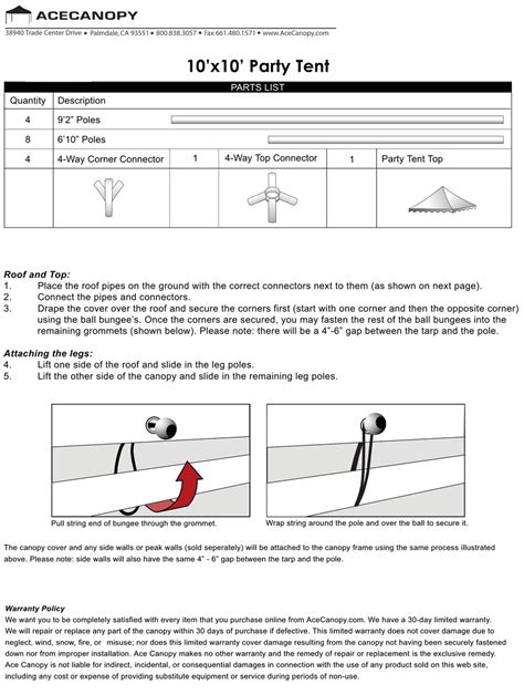 acecanopy party tent instructions   manualslib
