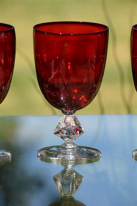 Vintage Ruby Red Cocktail ~ Wine Glasses Set Of 4 Bryce Aquarius Ruby