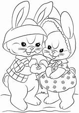 Coloring Bunnies Easter Two Pages Printable Bunny Cute Kids Colouring Choose Board sketch template