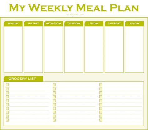 printable weekly meal planner  grocery list life