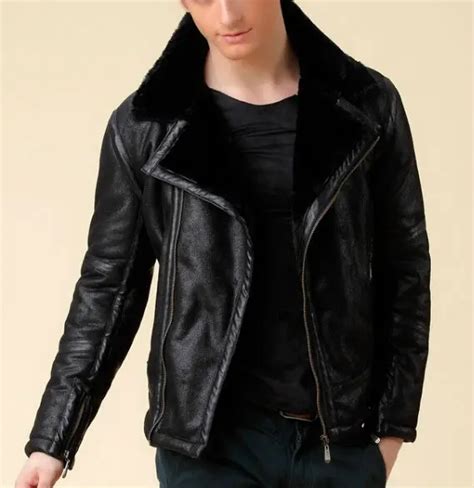 wholesale cheap genuine men leather jacket  fur collar view genuine men leather jacket