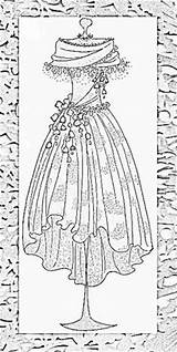 Coloring Pages Dress Vintage Printable Dresses Patterns Book Sheets Stencils Drawings Adult Colouring Embroidery Digi Stamps Form Bunt Fashion sketch template