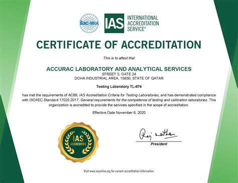 Accurac Certification Certified With Iso Iec 17025 The International