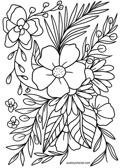 floral coloring page instant digital