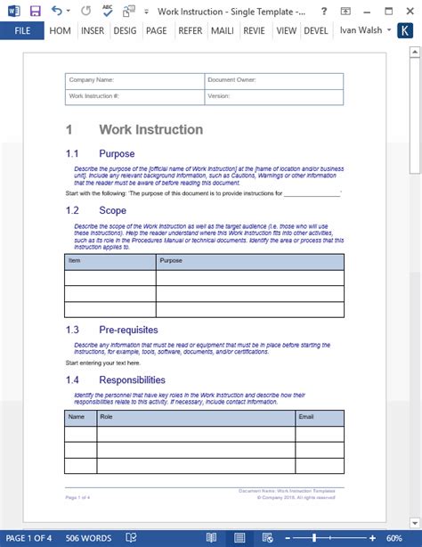 write work instructions templates forms checklists  ms