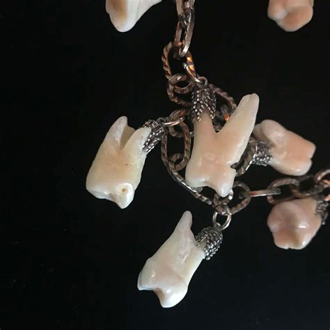 real human tooth necklace  silver tone vintage etsy