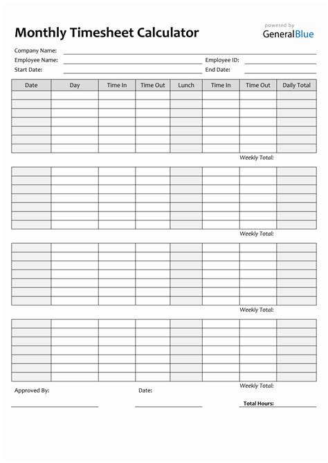 monthly timesheet calculator  word simple