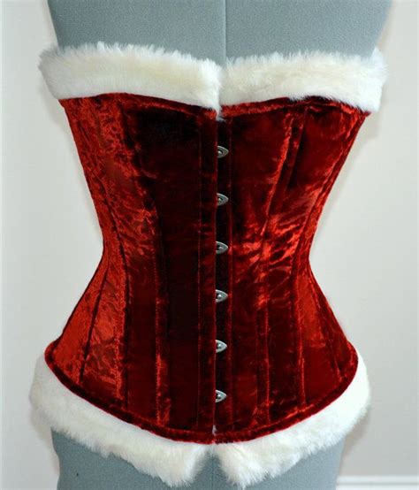 Red Velvet With White Fur Affordable Santa Christmas Corset Etsy