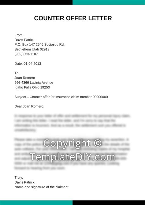 counter offer letter sample template    word