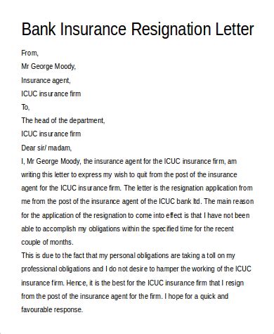 template  insurance agent resignation letter  bybloggersnet