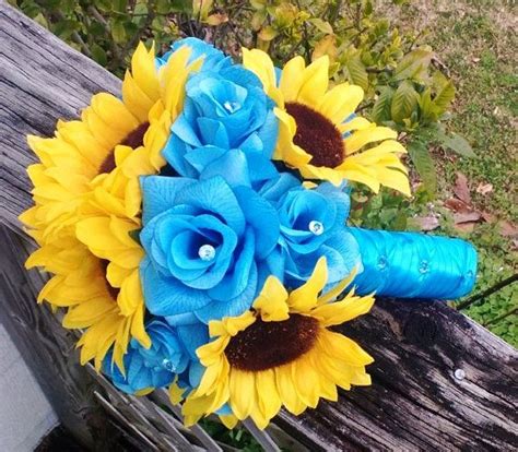 yellow sunflower turquoise rose bridal by