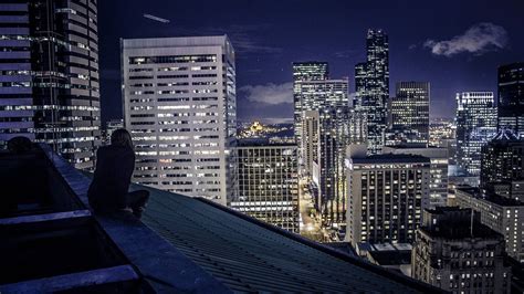 gray concrete building city cityscape night rooftops hd wallpaper wallpaper flare