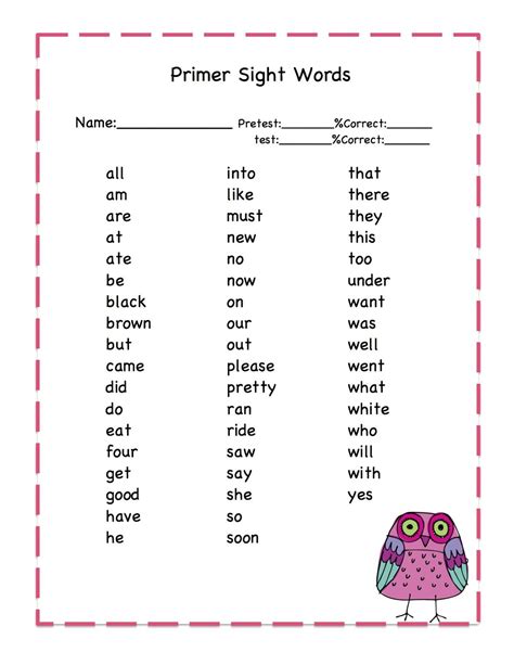 pre kindergarten sight words
