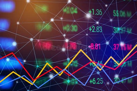 effectenbeursgrafiek met lijngrafiek tendensgrafiek van stijgend en  stock illustratie