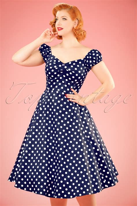 dolores polkadots doll swing dress  navy  white