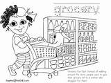 Shopping Grocery Cart Coloring Do Buying Eating sketch template