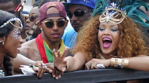 rihanna parties with lewis hamilton in scantily clad costume at
