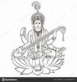 Saraswati Goddess Hindu Draw Vectorstock sketch template