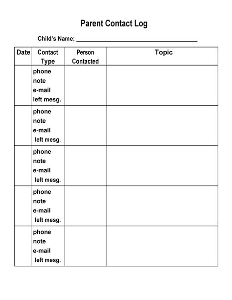 printable parent teacher communication log template