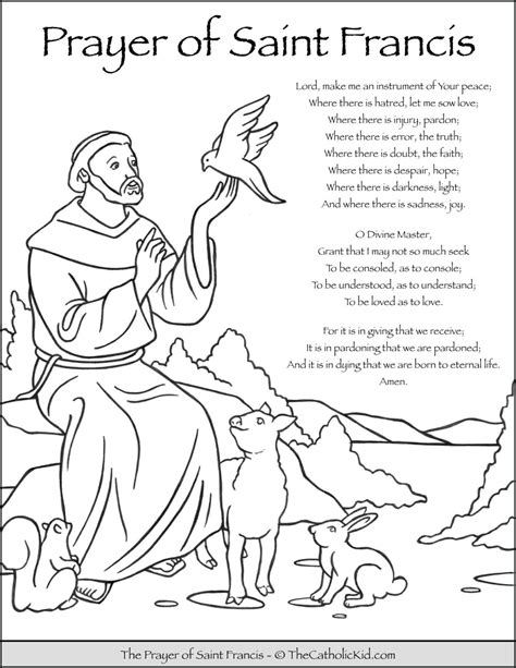 saint francis prayer coloring page thecatholickidcom