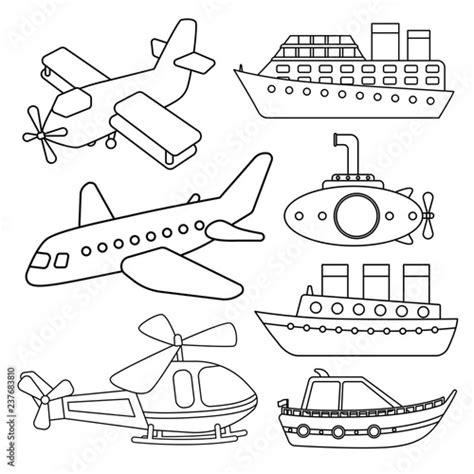 vector set  air  water transport coloring book  kids stock