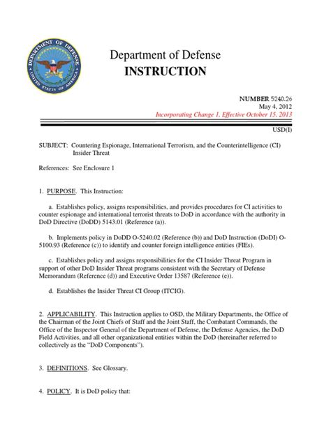 dod counterspying terrorism  insider threats united states department  defense