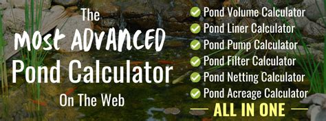 pond calculator volume liner pump filter size calculators