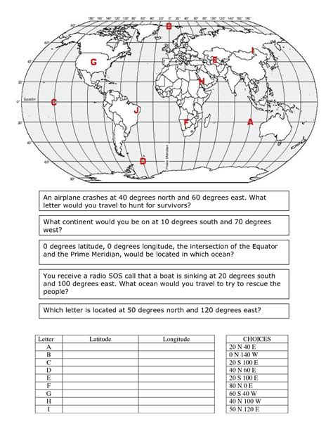 latitude  longitude worksheets