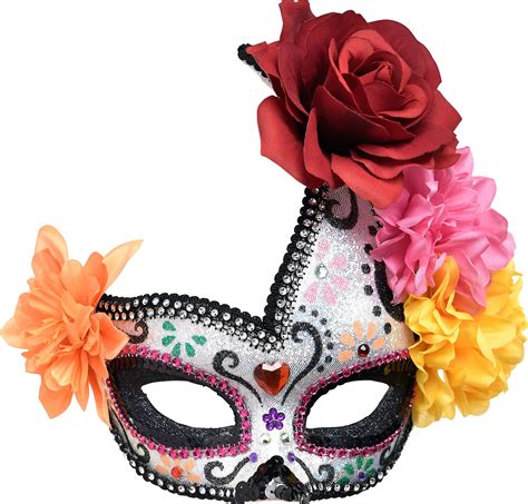 Floral Sugar Skull Masquerade Mask Day Of The Dead Colorful Flowers