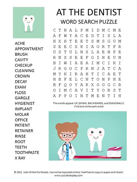 dentist word search puzzle puzzles  play