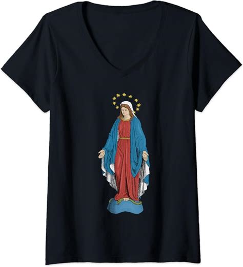 Womens Blessed Virgin Mary Catholic Icon Maria V Neck T Shirt Amazon