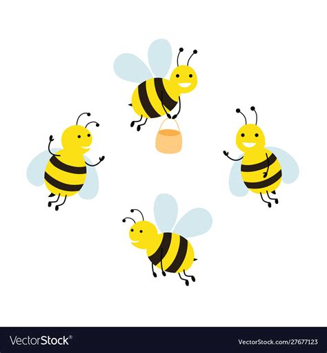 Set Funny Cartoon Bees Royalty Free Vector Image