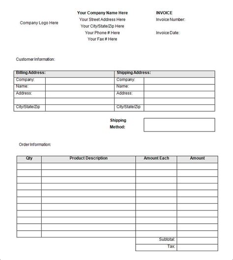 invoice template   word excel  documents