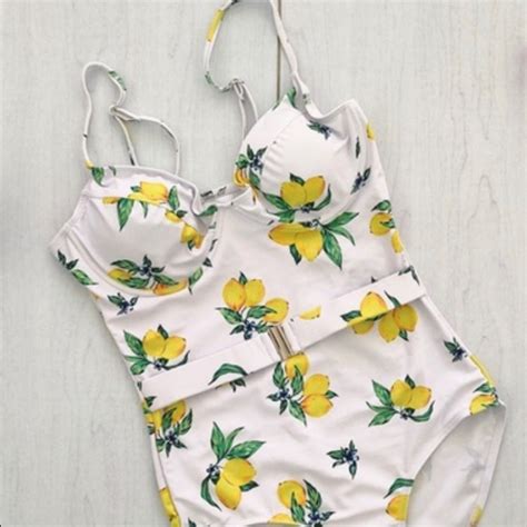 Lemon Print Belted One Piece Cheeky Swim Suit Gem