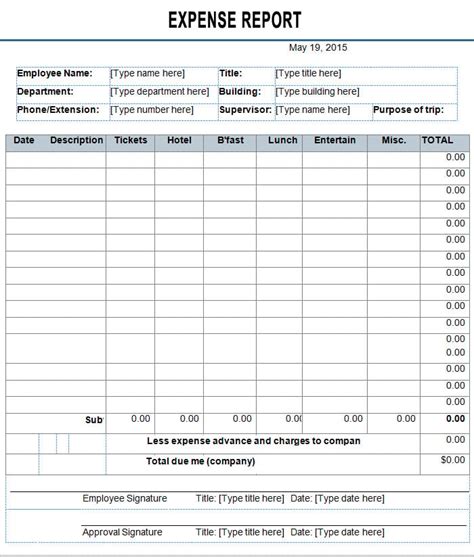 expense report form excel excel templates