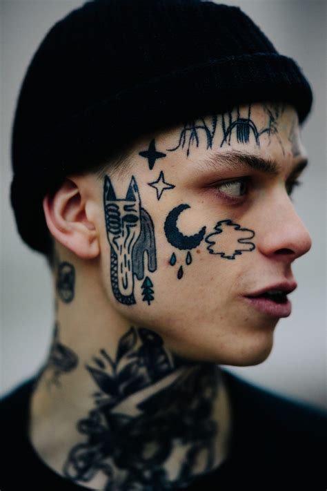 Closeup Of Man With Face Tattoos Mens Face Tattoos Facial Tattoos